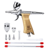 Bucasso Airbrush Guns for Painting, Double Action Trigger Airbrush Kit with 0.3mm/0.5mm/0.8mm Needles/Nozzle Sets, Replaceable Fluid Cup, Airbrush Spray set for Painting Nails Cake Tattoo （Wood Color 01）