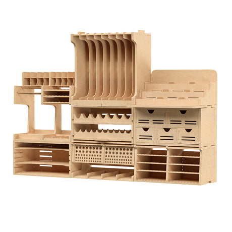 Hobby workbench organizers. For tools and paint and supplies.