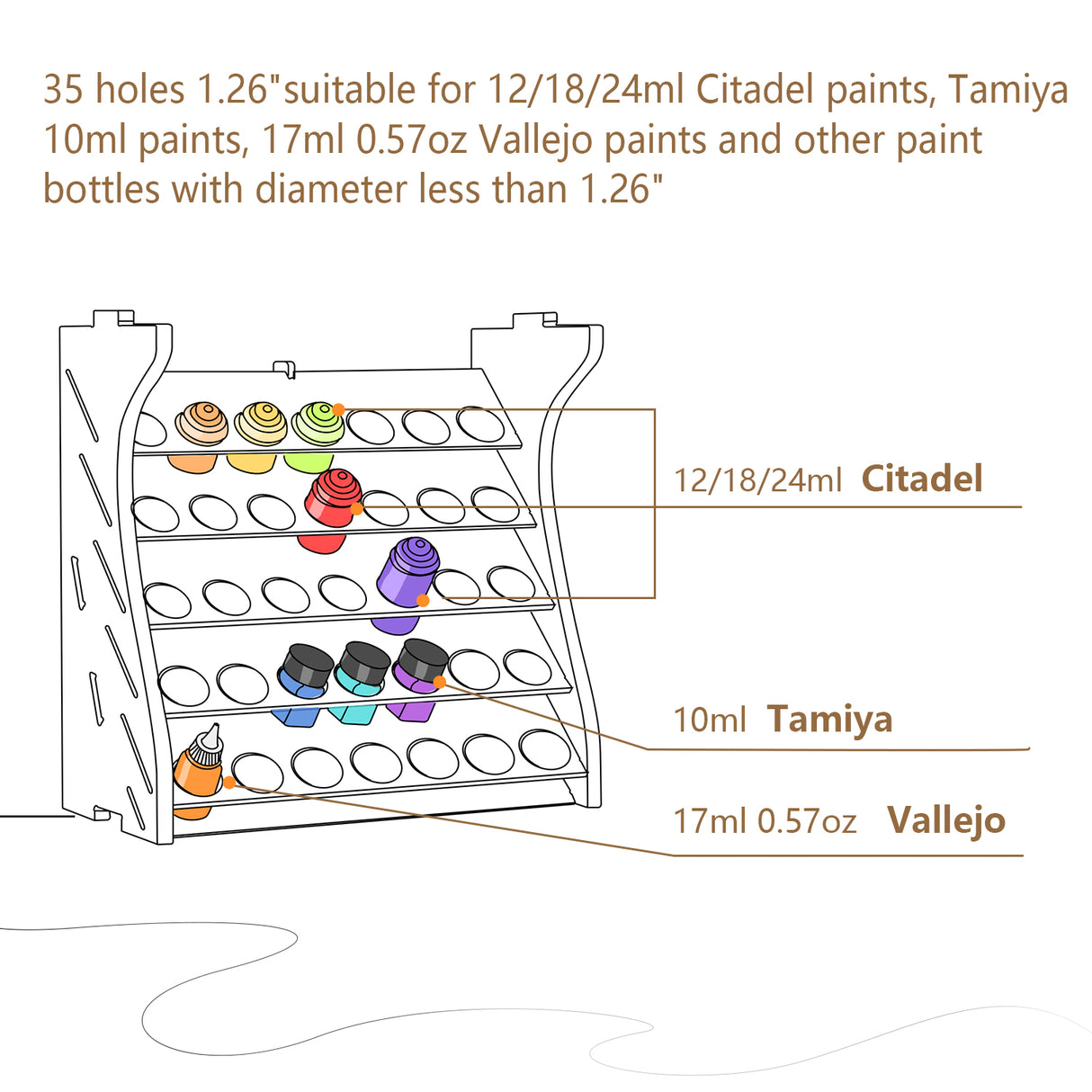 Wooden Model Paint Organizer, Paint Rack with MDF Material for 35 Paint Bottles, Craft Paint Holder Suitable for Tamiya/Vallejo/Citadel, GK11 (Can be combined with other GK style)