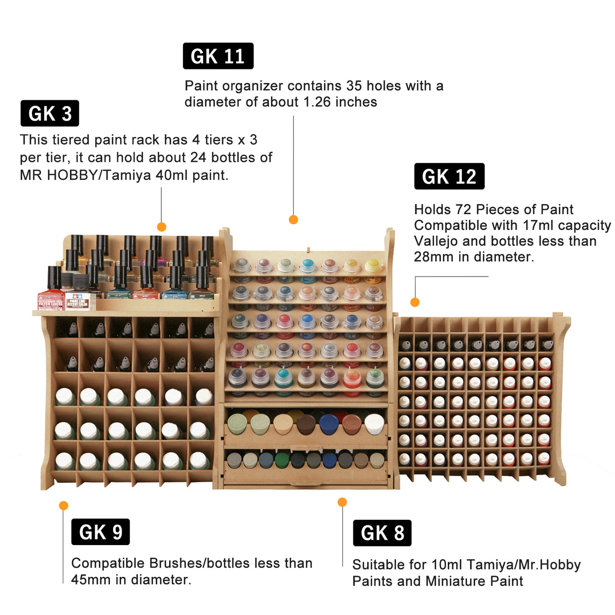 Plastic Modeling Tool Storage Large Capacity Paint Combination Rack MDF Material Paint Box Holds 211 Paint DIY Tinting Ink Bottle Durable, Suitable for Tamiya/Mr.Hobby/Vallejo/Citadel GK PS