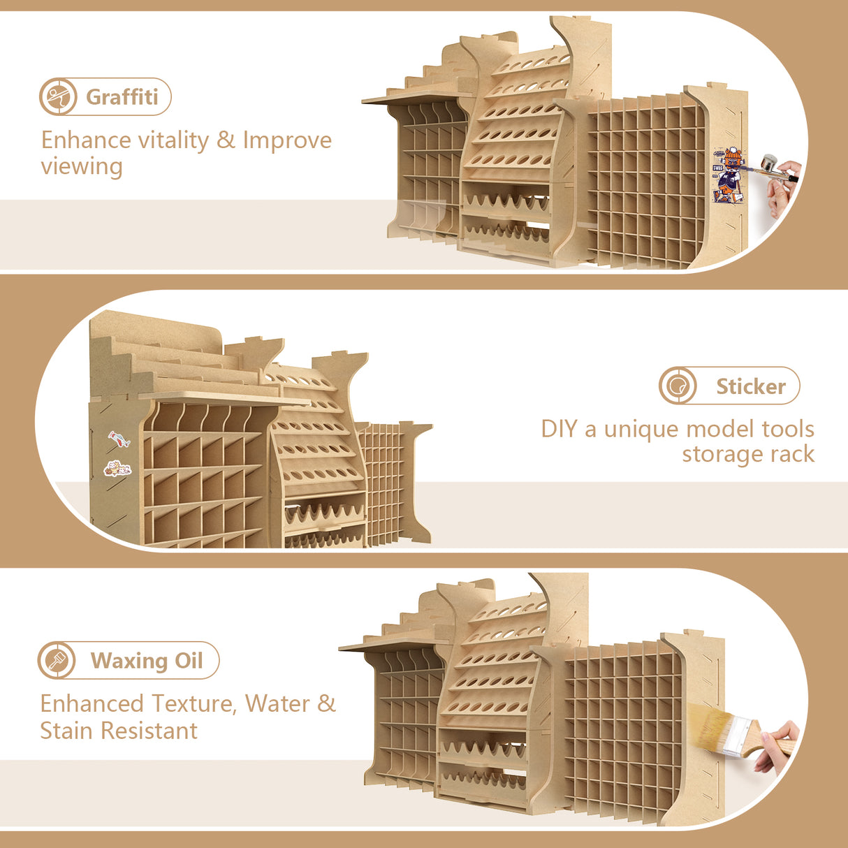 Plastic Modeling Tool Storage Large Capacity Paint Combination Rack MDF Material Paint Box Holds 211 Paint DIY Tinting Ink Bottle Durable, Suitable for Tamiya/Mr.Hobby/Vallejo/Citadel GK PS