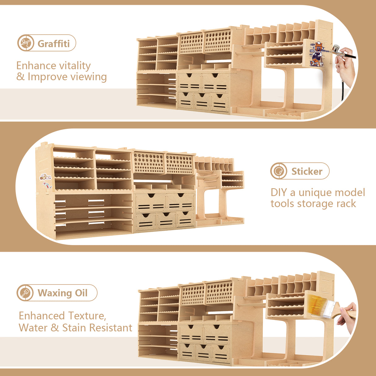 Plastic Model Tool Organizer, Organize Plastic Model Building Tools Pliers/Tweezers/Brushes/Screwdrivers Stick Tools, MDF Material Model Workbench, Suitable for Tamiya/Gundam Tools GK Pro