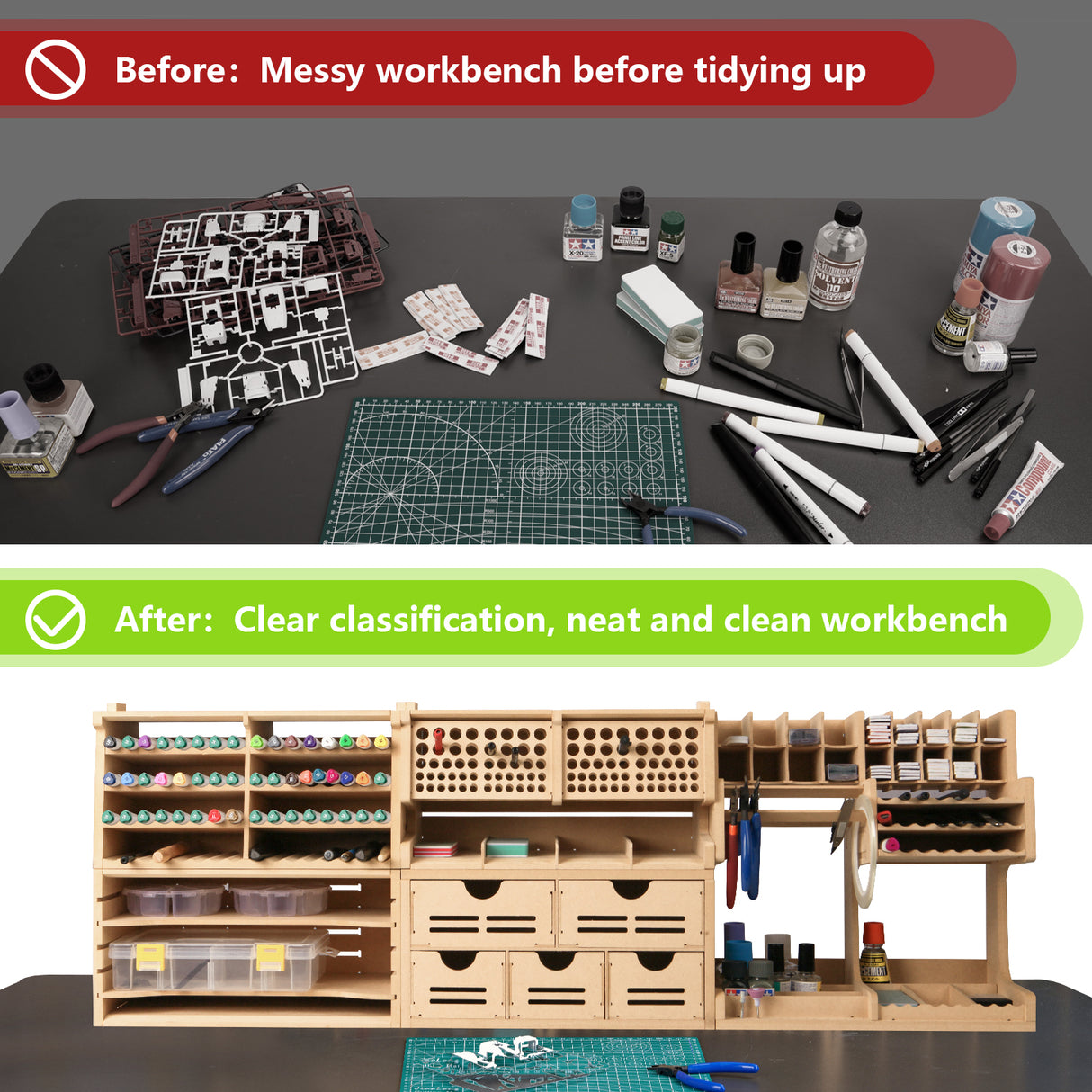 Plastic Model Tool Organizer, Organize Plastic Model Building Tools Pliers/Tweezers/Brushes/Screwdrivers Stick Tools, MDF Material Model Workbench, Suitable for Tamiya/Gundam Tools GK Pro