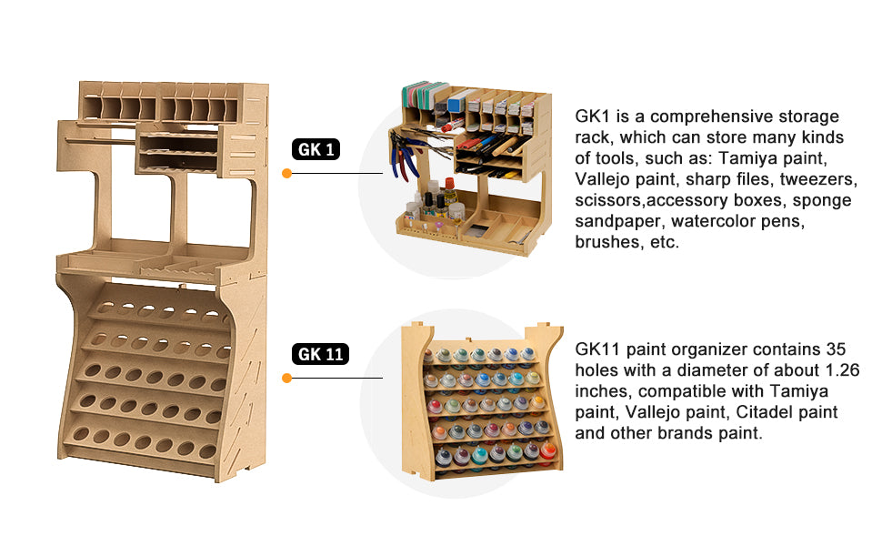 Bucasso Plastic Model Paint Rack Model Tool Organizer MDF Material Paint Rack Scissors/Tweezers/Paint Storage All-in-One Model Workbench Assembly Plastic Model Building Storage GK SY